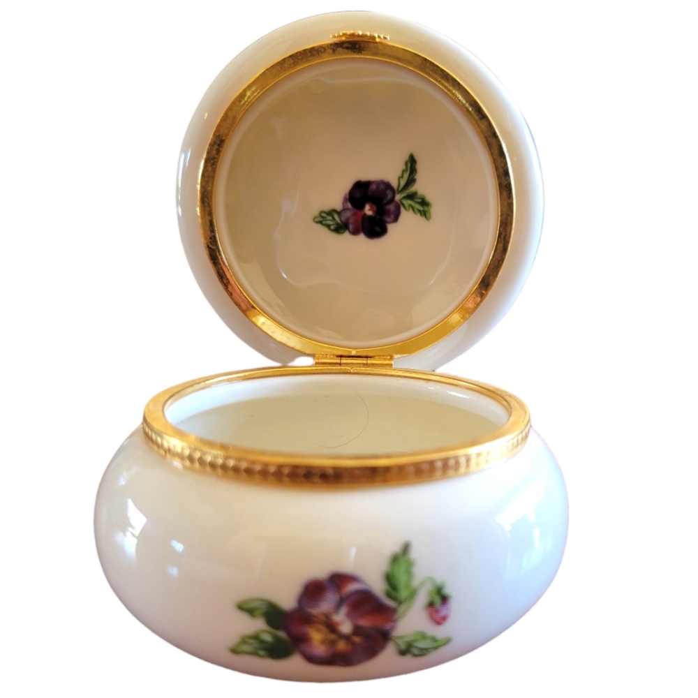 Vtg Partylite Trinket Box Ceramic Gold Accents Flowers Leaves